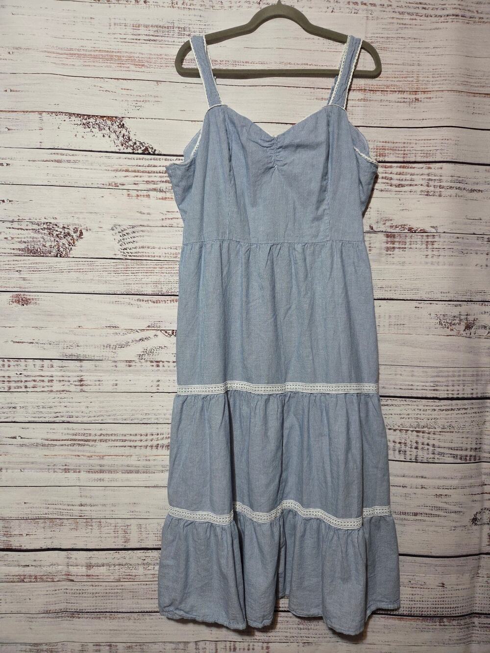 Celebrity Pink Dress Ladies XXL Sleeveless Maxi Tiered Blue White